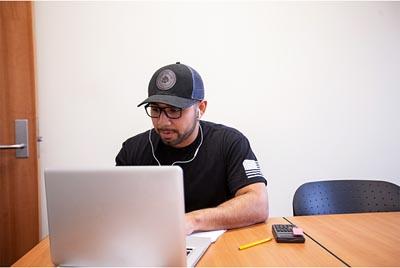 Student using a laptop